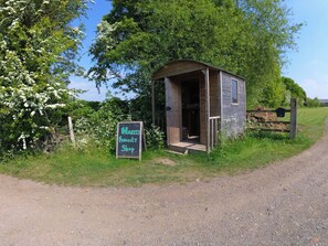 A small wooden structure labeled "Harry's Honesty Shop" with a dirt path leading to it. - Blossom (Malvern)