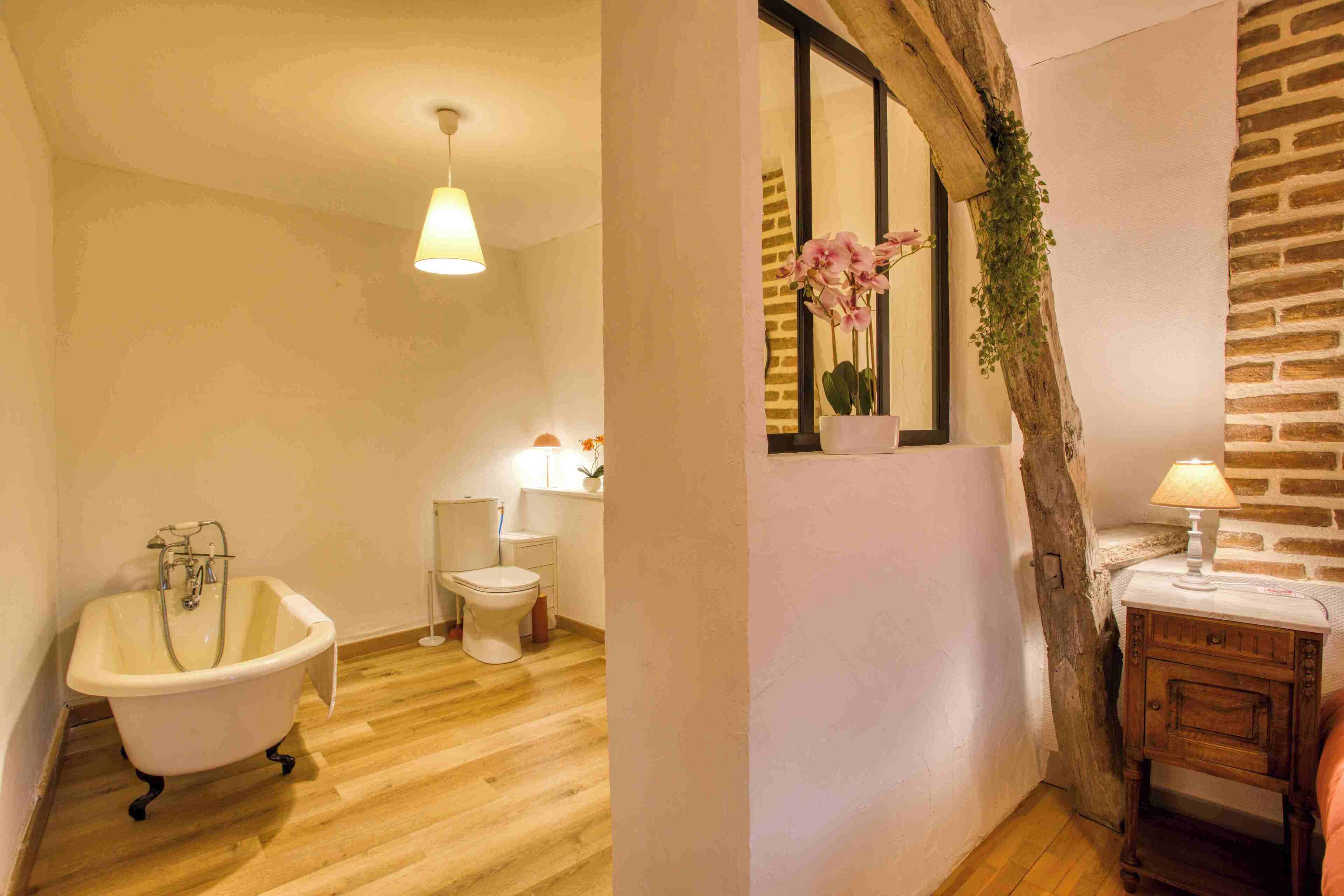 Shower, hair dryer, bidet, towels