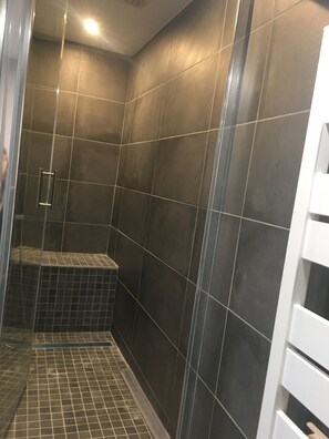 Sèche-cheveux, serviettes fournies, savon, papier toilette