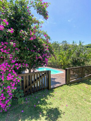 Outdoor pool, pool umbrellas, pool loungers