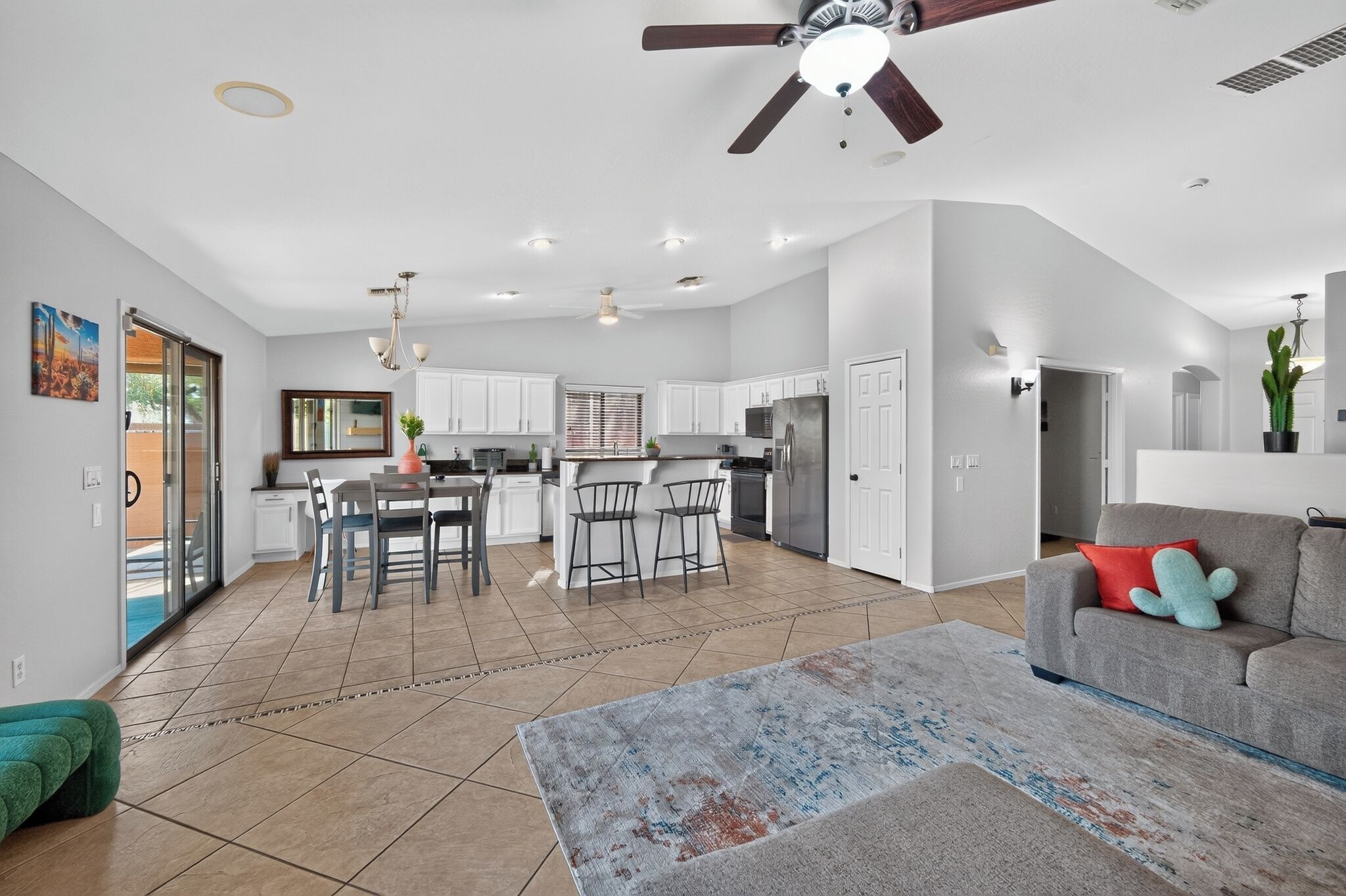 Smart TV, fireplace, video games, books