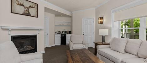 Smart TV, fireplace, foosball, table tennis