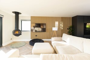 Smart TV, fireplace, video games, books