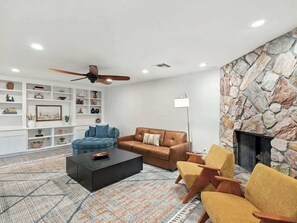 TV, offices - Luxe Mesa Escape w/ Heated Pool, Sauna, Mini Golf & More! (Mesa)