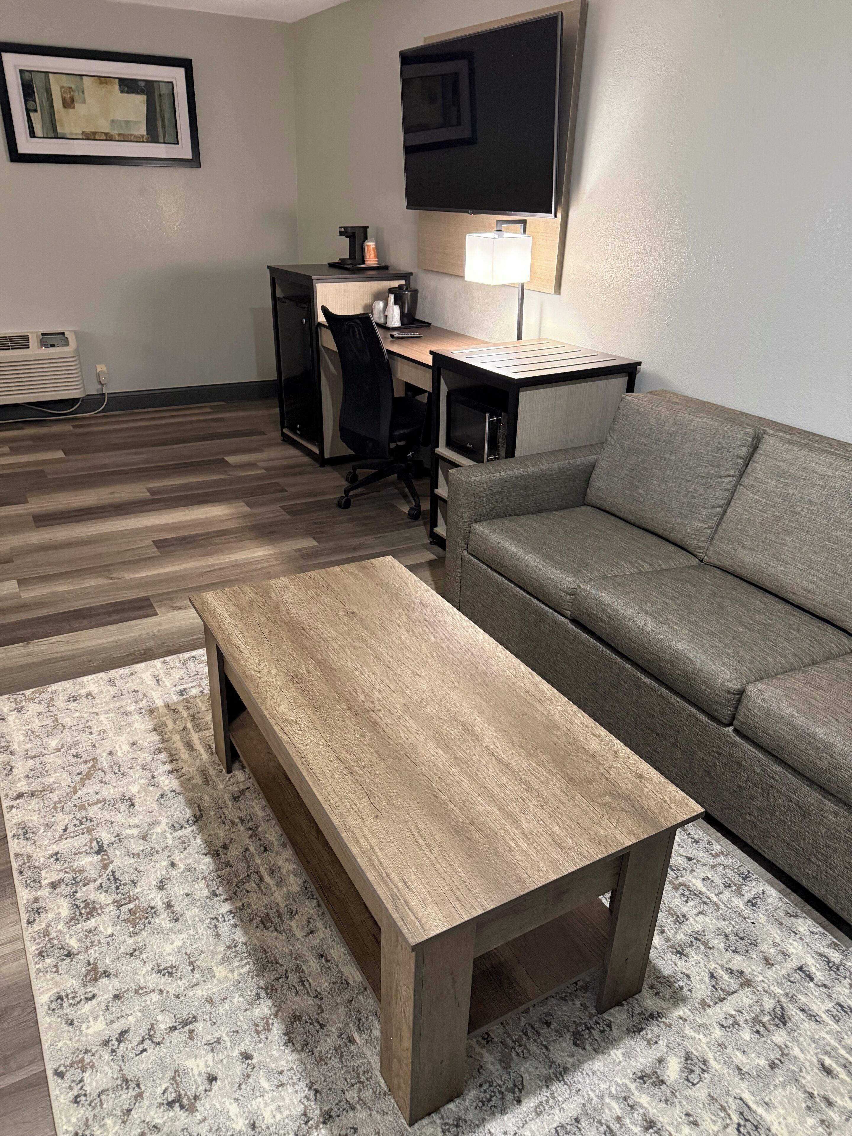 Studio Suite | Premium bedding, desk, laptop workspace, blackout drapes