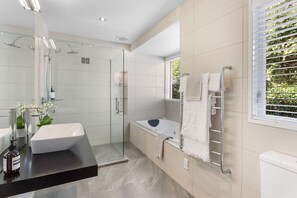 Dusche, Whirlpool, Haartrockner, Handtücher
