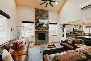 TV, fireplace, books - Mischievous Moose Lodge-Mt Rainier-Sauna-HotTub-EV (Ashford)
