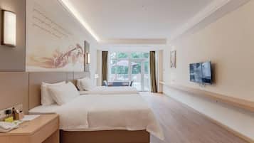 In-room safe, desk, laptop workspace, blackout curtains