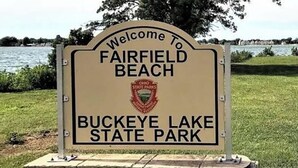 Welkomstbord voor Fairfield Beach in Buckeye Lake State Park.