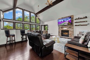 TV, fireplace, offices - Lakefront Home in the Poconos with Hot Tub! (Albrightsville)