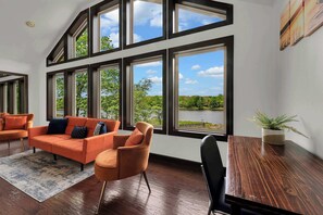 TV, fireplace, offices - Lakefront Home in the Poconos with Hot Tub! (Albrightsville)