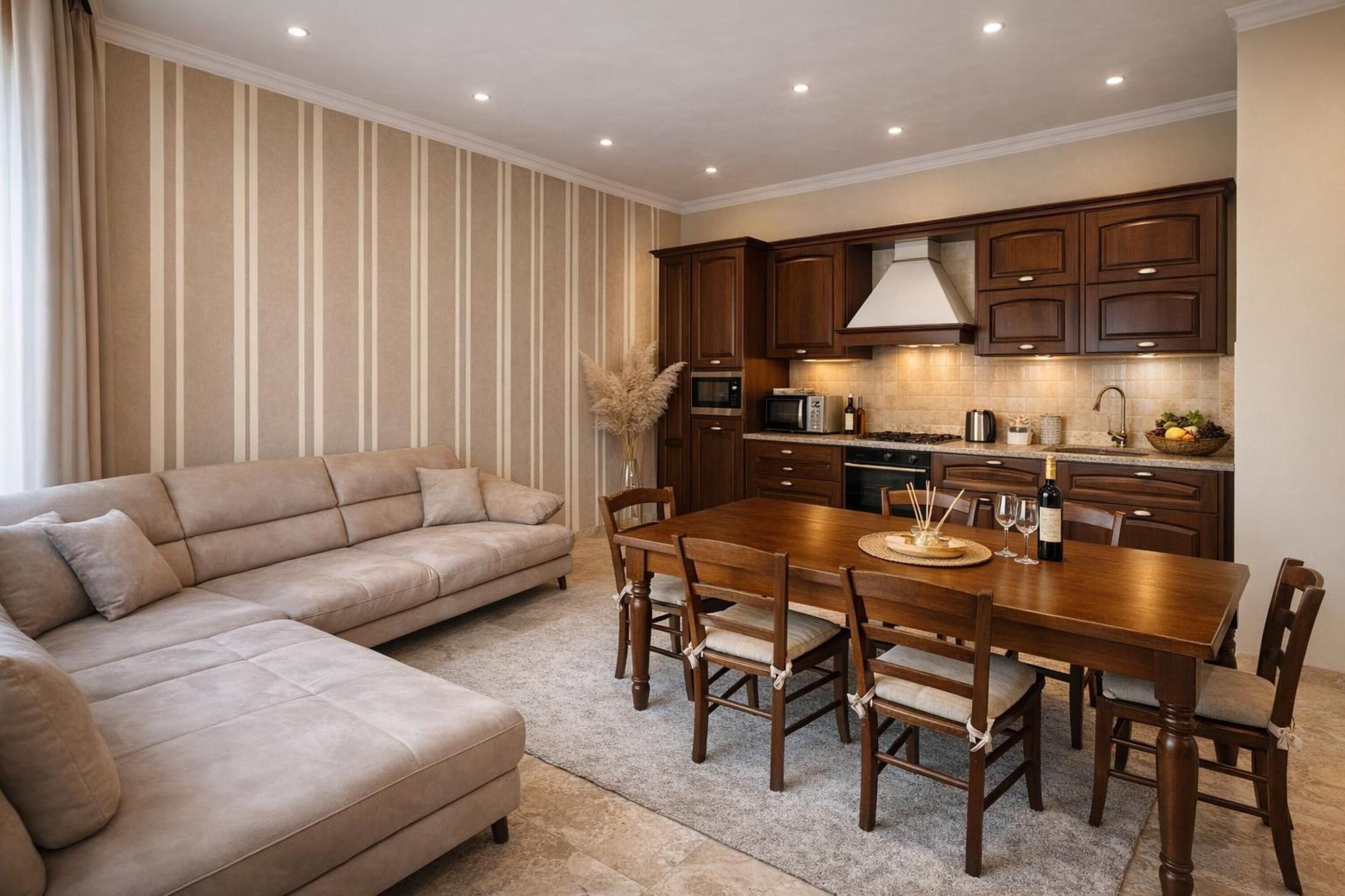 家庭公寓, 多間臥室, 2 間浴室, 面海 (Duplex Le Onde - Town Center &) | 客廳 | 21-吋智慧型電視，提供有線頻道