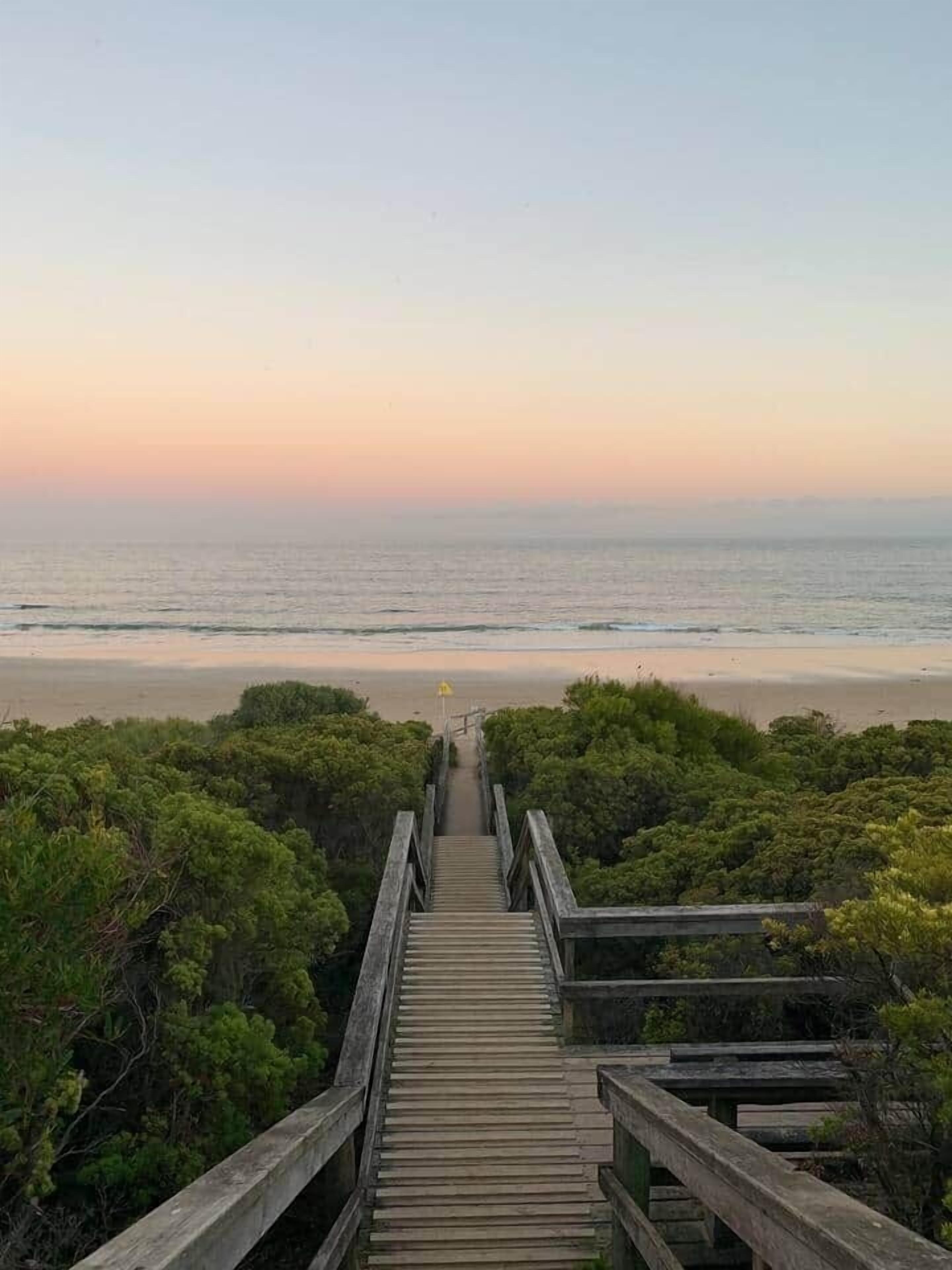 Just 300m away are the White’s Beach access stairs.  I always stop at this point - looking left and right - to take in the varied light, colours and tide heights that alter constantly, having the sand + water so close to our front door is magic.