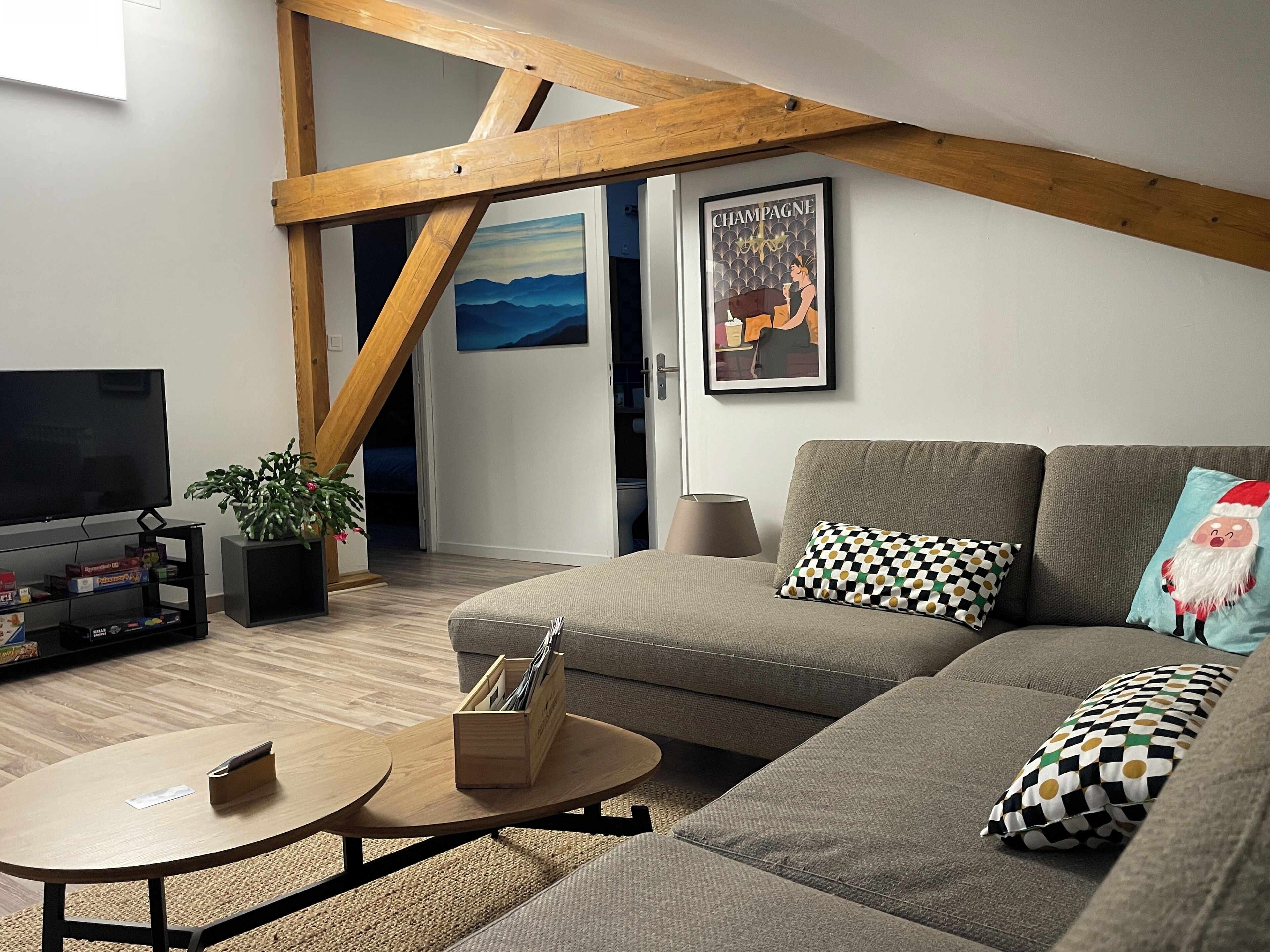 Smart-TV, Tischtennisplatte, Bücher