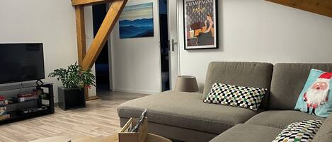 Smart-TV, Tischtennisplatte, Bücher