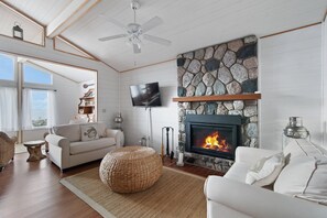 Smart TV, fireplace - Bay Breeze (Carp Lake, MI) Summer Beachfront Bliss | Swim & Relax on Cecil Bay (Carp Lake)