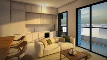 Deluxe Apartment, Pool View | Private kitchen