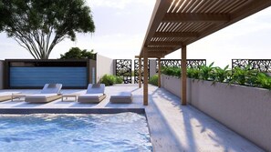 Deluxe-lejlighed - udsigt til pool | Premium-sengetøj, pengeskab på værelset