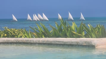 Outdoor pool, free pool cabanas, pool umbrellas