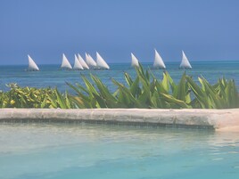 Outdoor pool, free cabanas, pool umbrellas