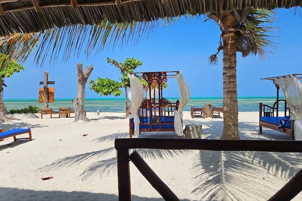 On the beach, white sand, beach bar