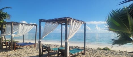 On the beach, white sand, beach bar