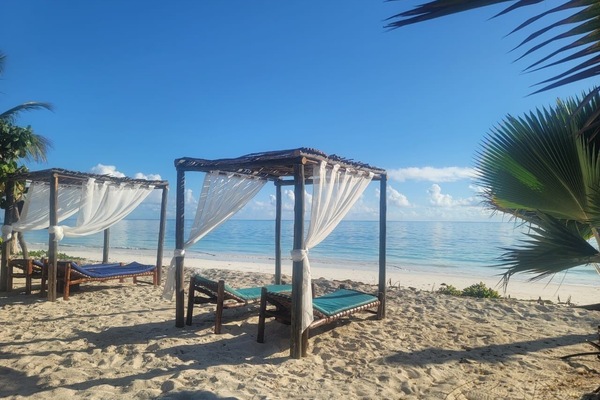 On the beach, white sand, beach bar