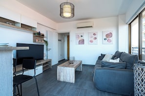 Apartment, 1 Double Bed, Kitchenette, City View | Living area | Smart TV, Netflix, streaming services - Fiesta 1-BR Apt. & Balcony in Larnaca (Larnaca)