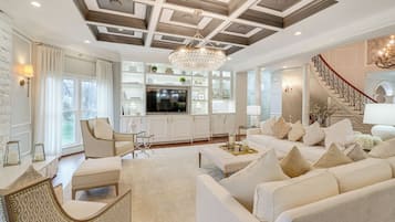 TV, fireplace, table football