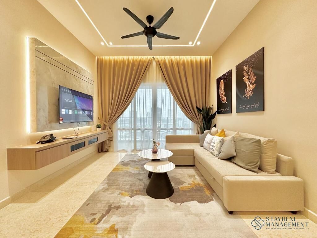 Apartment, 3 Bedrooms, Balcony, City View | Living area | Flat-screen TV