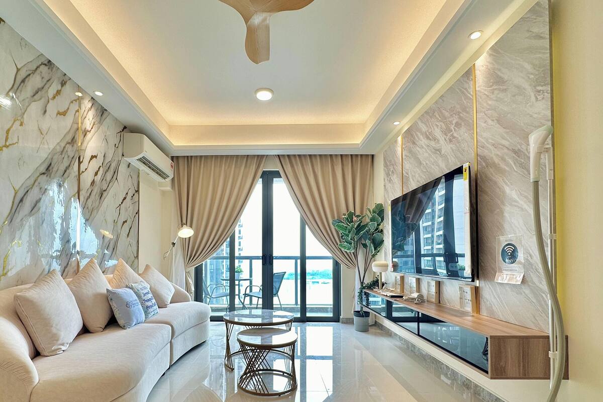 Luxury Apartment, 3 Bedrooms, Sea View | Living area | Flat-screen TV