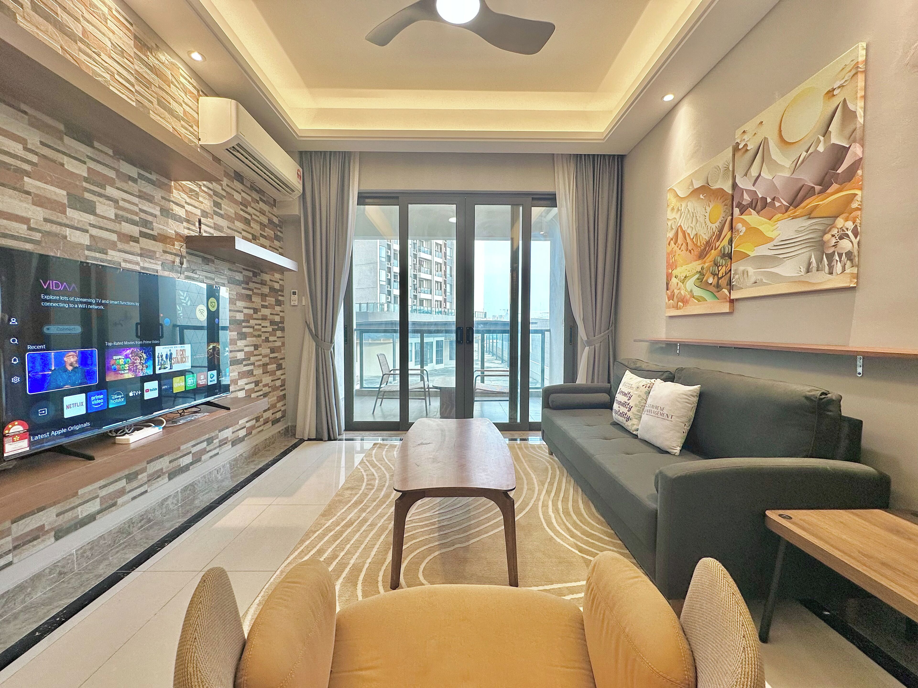 Deluxe appartement, 2 slaapkamers, airconditioning | Woonruimte | Flatscreentelevisie