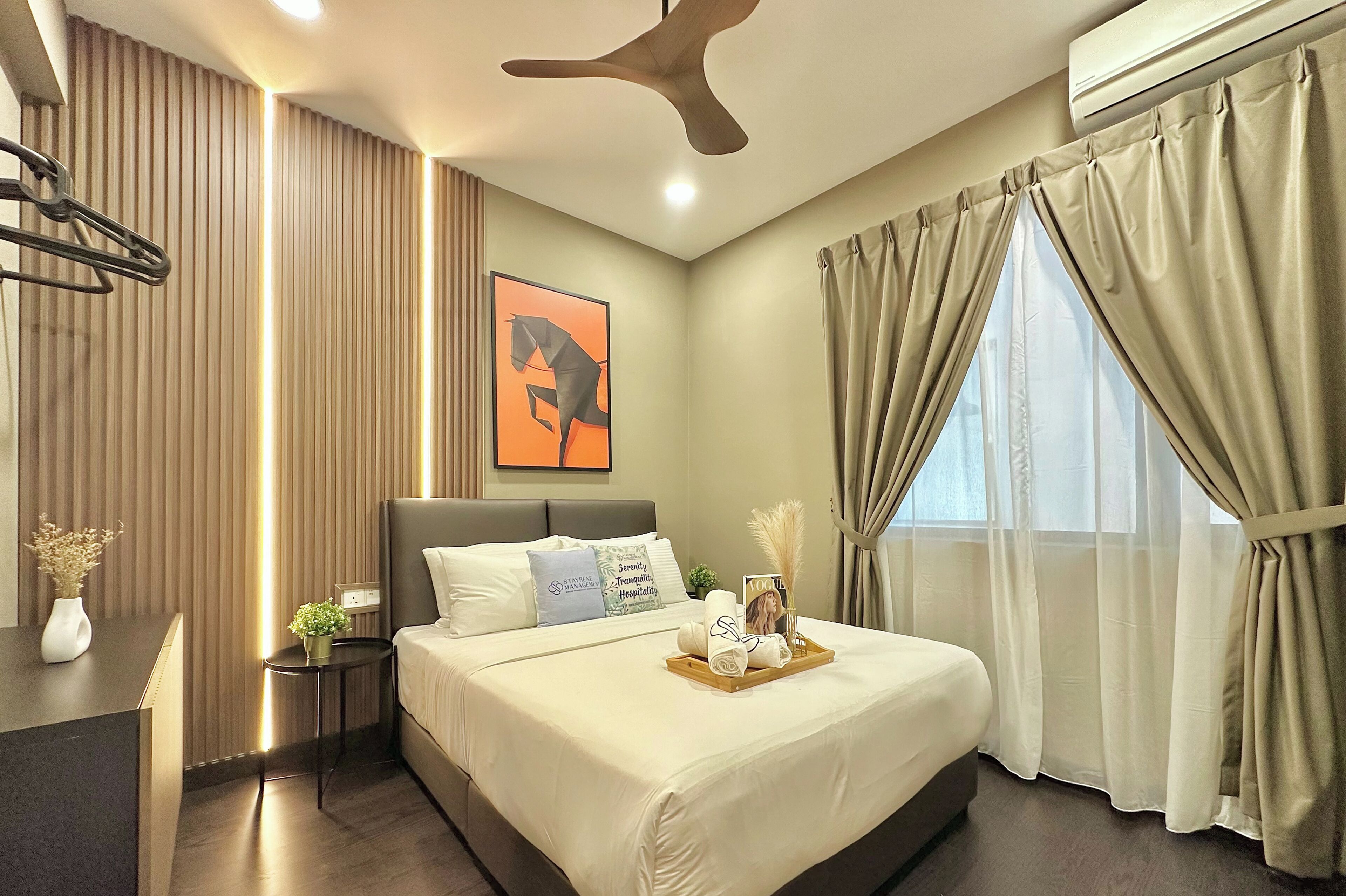 Blackout curtains, iron/ironing board, free WiFi, bed sheets