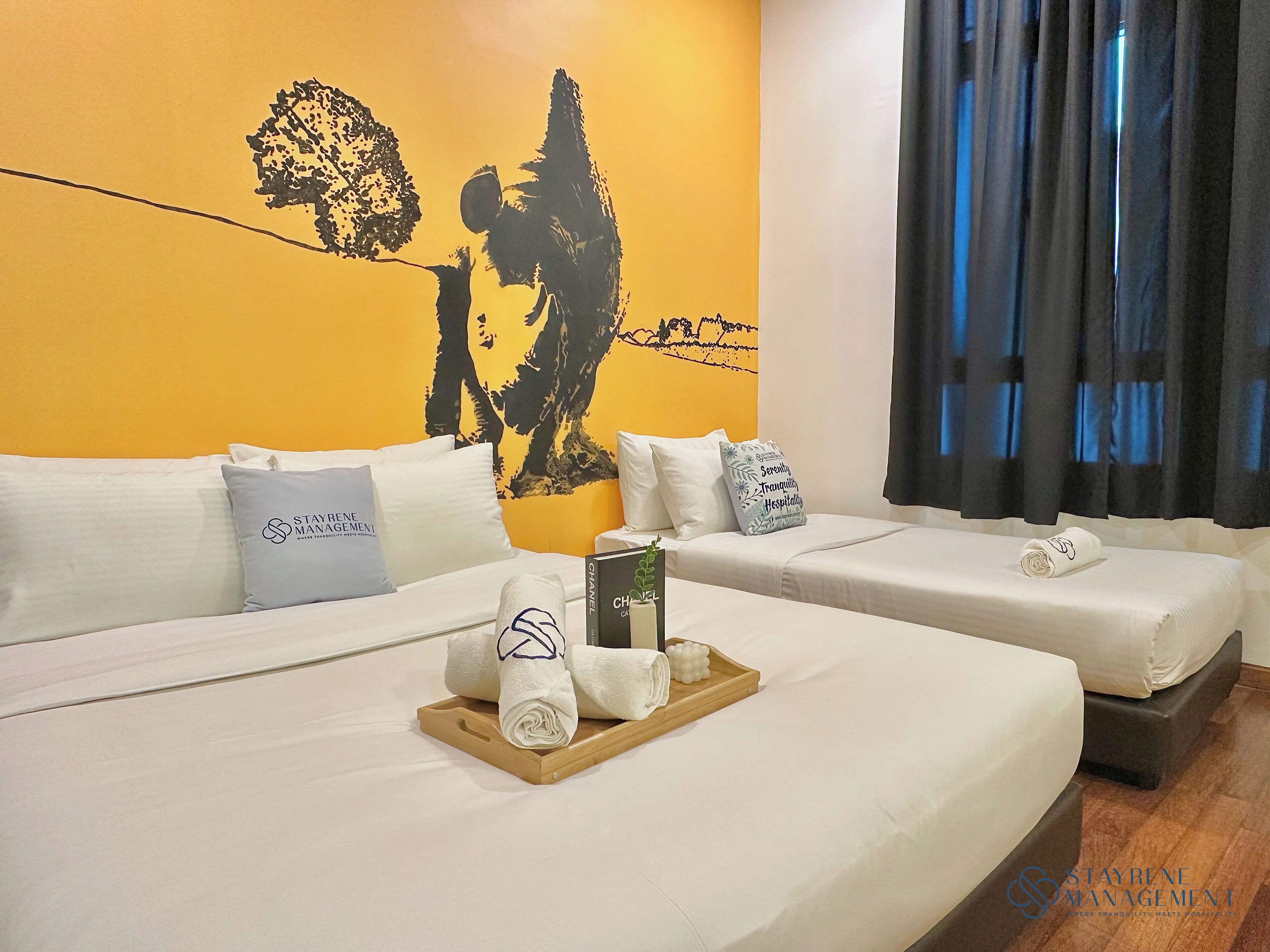 Blackout curtains, iron/ironing board, free WiFi