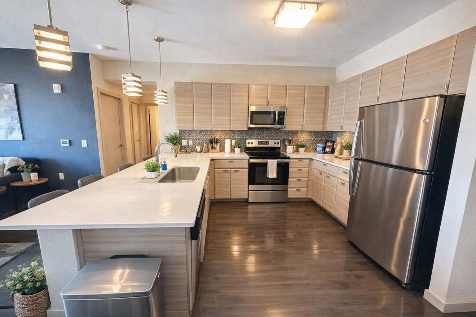 Fridge, microwave, oven, dishwasher