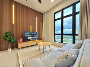 Luxury-Apartment, 3 Schlafzimmer, Stadtblick | Wohnbereich