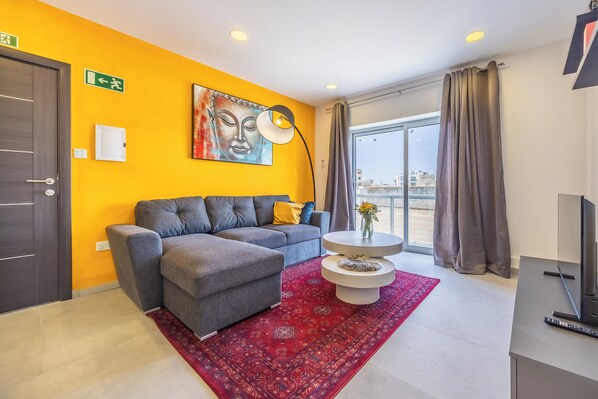 Penthouse, Kitchen, City View | Living area - Chic Modern Stay with Private Terrace (Sliema)