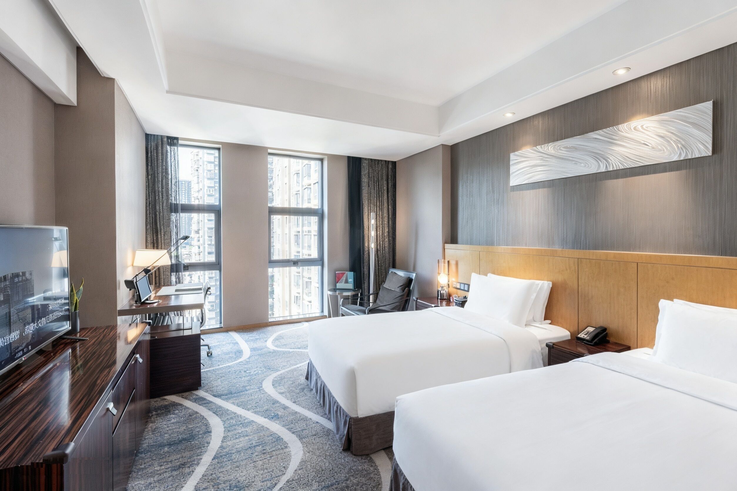 In-room safe, desk, laptop workspace, blackout curtains