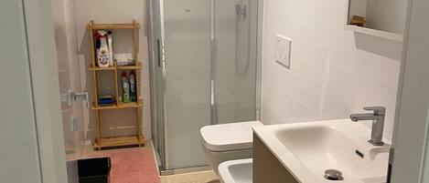 Dusche, Haartrockner, Bidet, Handtücher