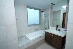 Hair dryer, towels, soap, toilet paper - Burj Khalifa View 2BR Entire Apartment | 5 Minutes to Dubai Mall (Dubai)