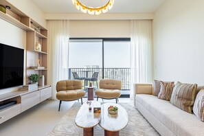 64-inch LED TV with digital channels - Superhost - 1BR Apartment, Balcony, Pool & Gym , Dubai Hills (Dubai)