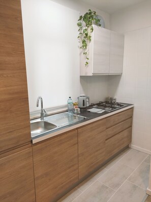 Kühlschrank, Mikrowelle, Herdplatte, Geschirrspüler