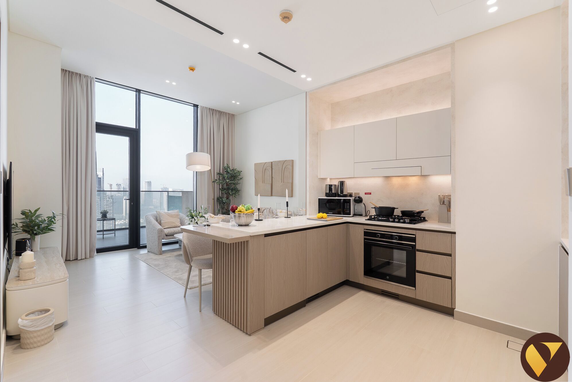 Luxury Apartment, Balcony, City View | Private kitchen | Full-sized fridge, microwave, oven, stovetop