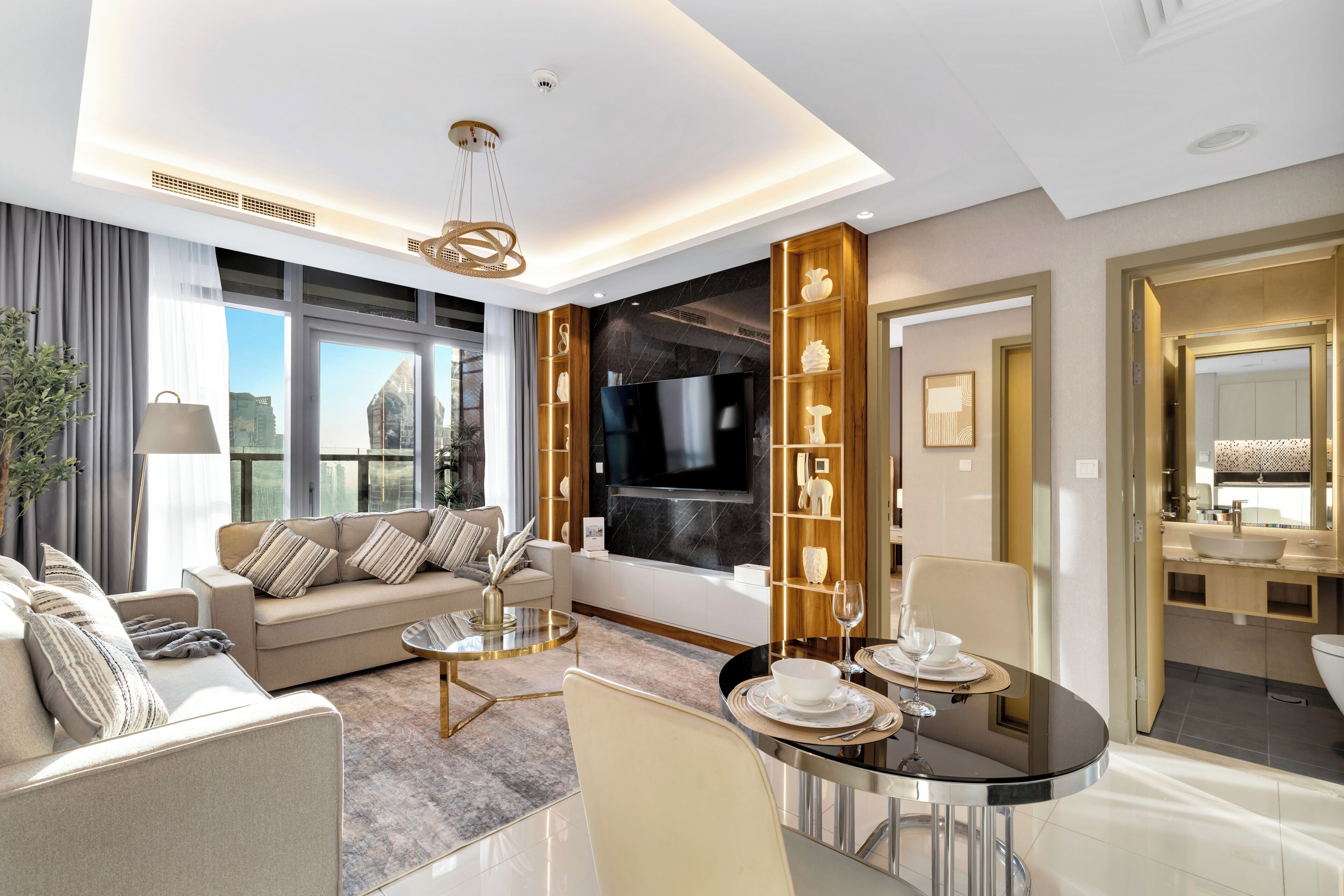 Deluxe-huoneisto, kaupunkinäköala | Oleskelualue | Leluja