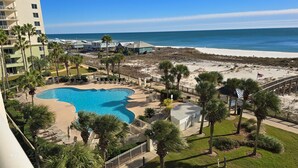 A resort with a swimming pool, beach access, and a view of the ocean. - Beach Club B502 -Direct Gulf View-Right On The Beach-Pool/Hot Tub-WiFi! Sleeps 5 (Gulf Shores)