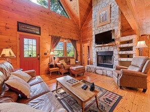 TV, fireplace - Misty Mountain Manor-Beautiful View! Hot Tub (Maggie Valley)