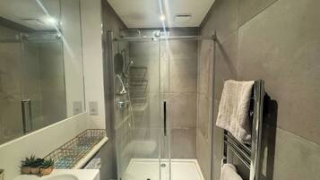 Hair dryer, towels, toilet paper