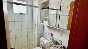 Hair dryer, towels, toilet paper