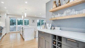 Microwave, oven, stovetop, coffee/tea maker - Classic Shingled Cape in Quogue, Private Pool, Expansive Deck, Prime... (Quogue)