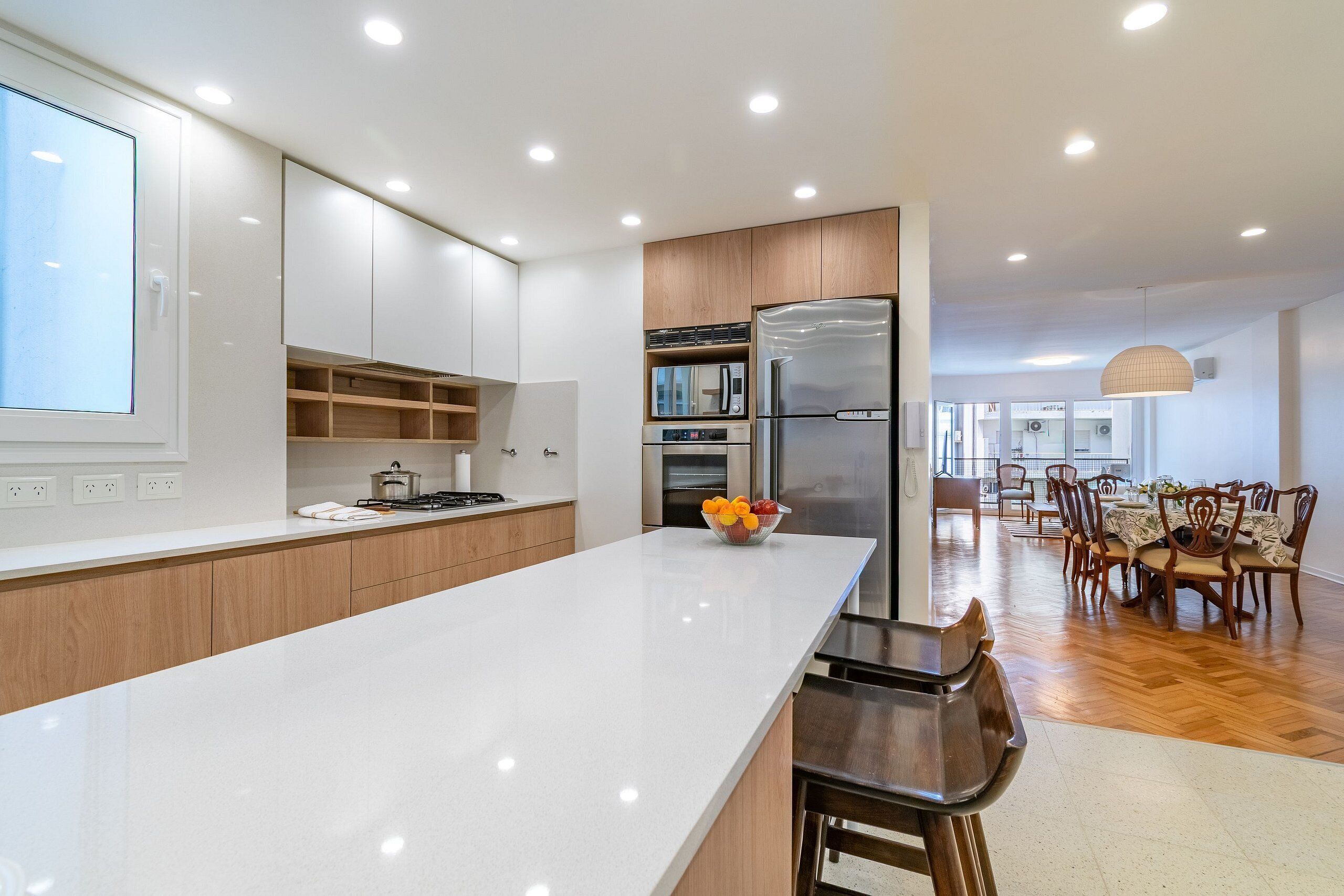 Fridge, microwave, oven, coffee/tea maker